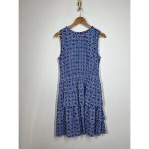 Banana Republic Tile Print Ruffle Dress Size 10 Blue Summer Lilac